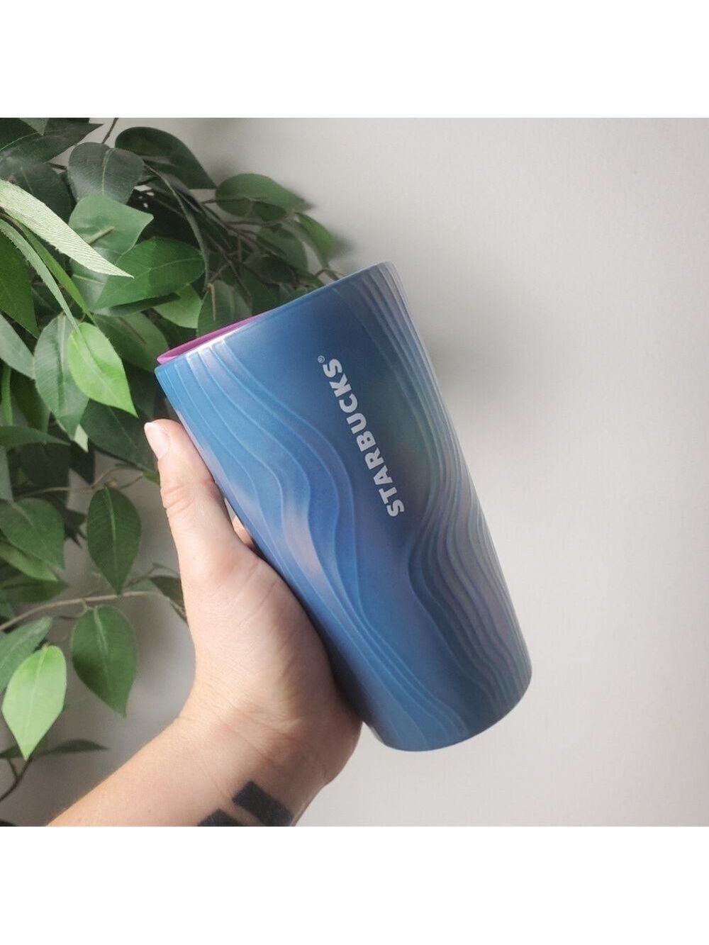 Starbucks Turquoise Ripples Of Fuchsia Ceramic Tumbler New